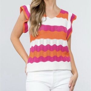 Women's THML Knit Top Size s White Orange Pink Striped Sleeveless